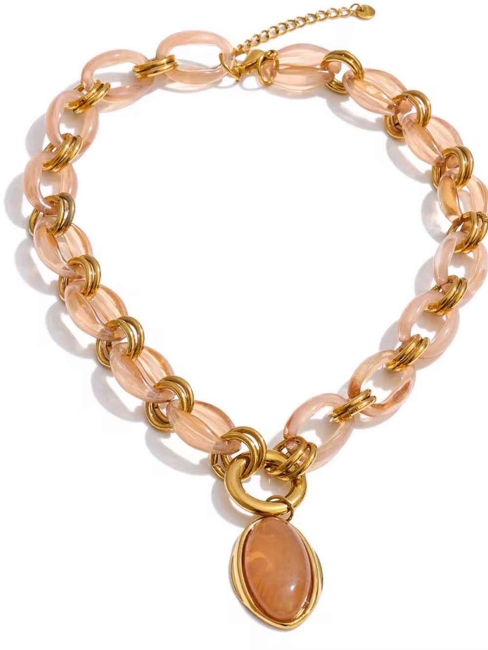 Beige Acrylic Chain Necklace with Pendant